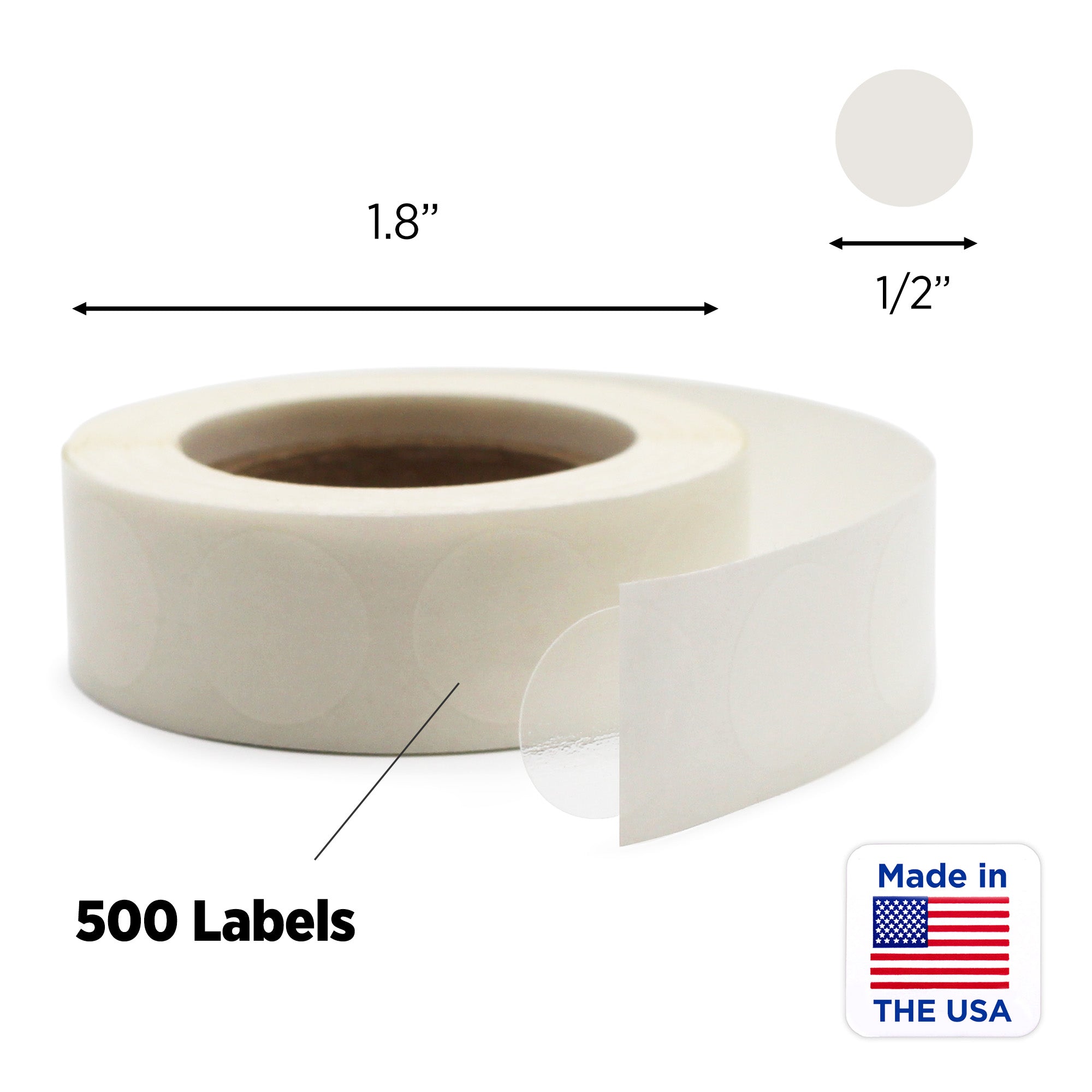 1/2" Crystal Clear Dot Stickers: 500/Roll