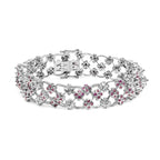 14K White Gold Pink Sapphire and Diamond Floral Lattice Link Bracelet - 7.25" Inches