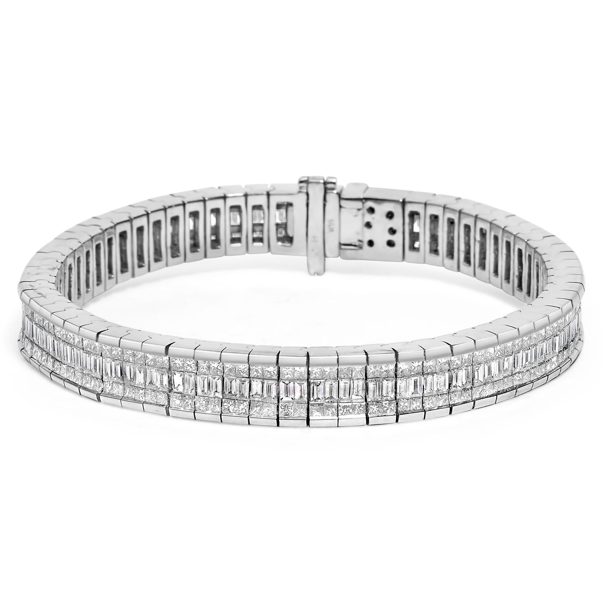 14K White Gold 7 7/8 Cttw Princess and Baguette Diamond Eternity Line Tennis Bracelet (G-H Color, SI1-SI2 Clarity) - 7" Inches