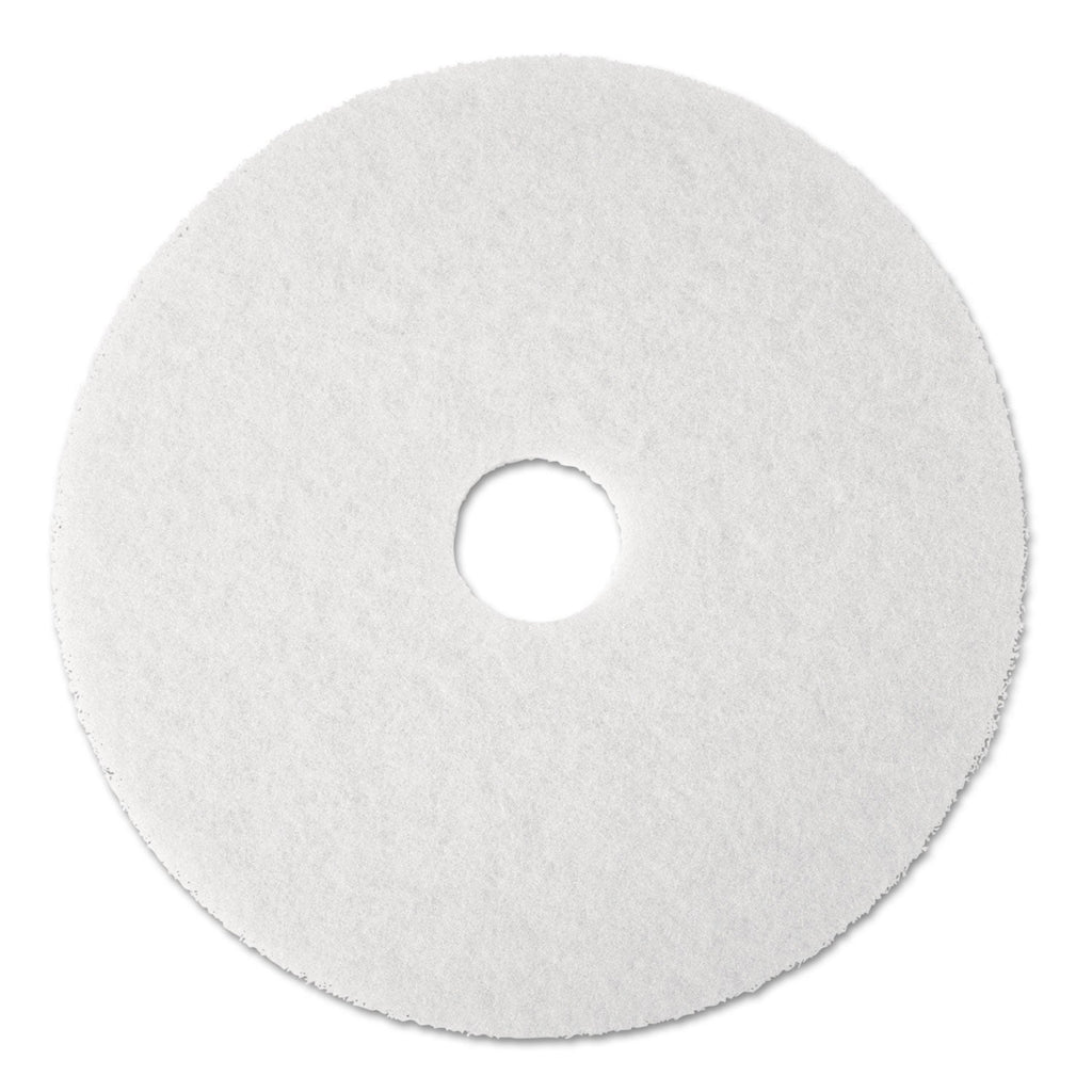 3M Low-Speed Super Polishing Floor Pads 4100, 20" Diameter, White, 5/Carton