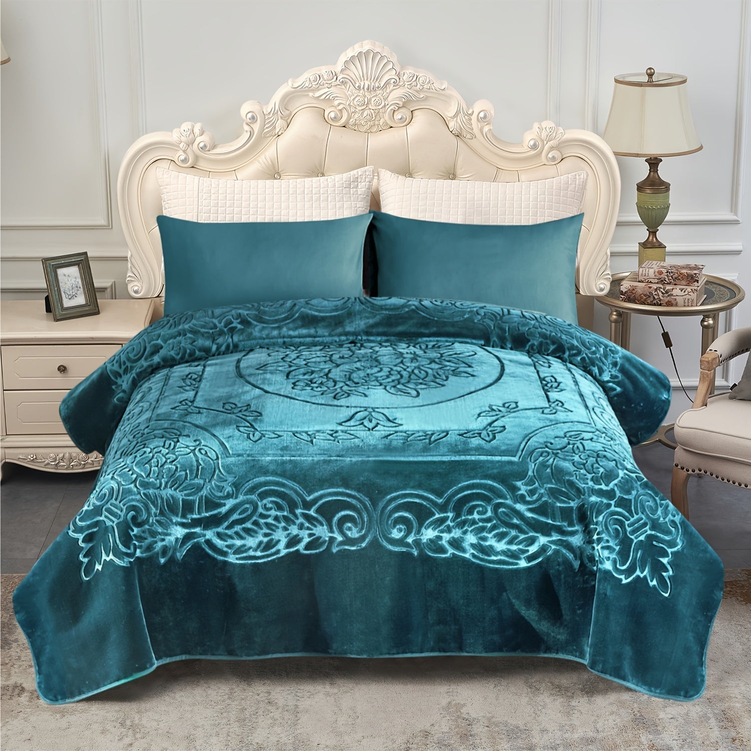 1-Piece (without Pillowcases) Thick Raschel Printed Blanket King Size Luxurious Single Ply 9 Lbs Soft & Warm Blanket Bed Home Gifts 85 X 95 In (215x240cm) For Any Decor