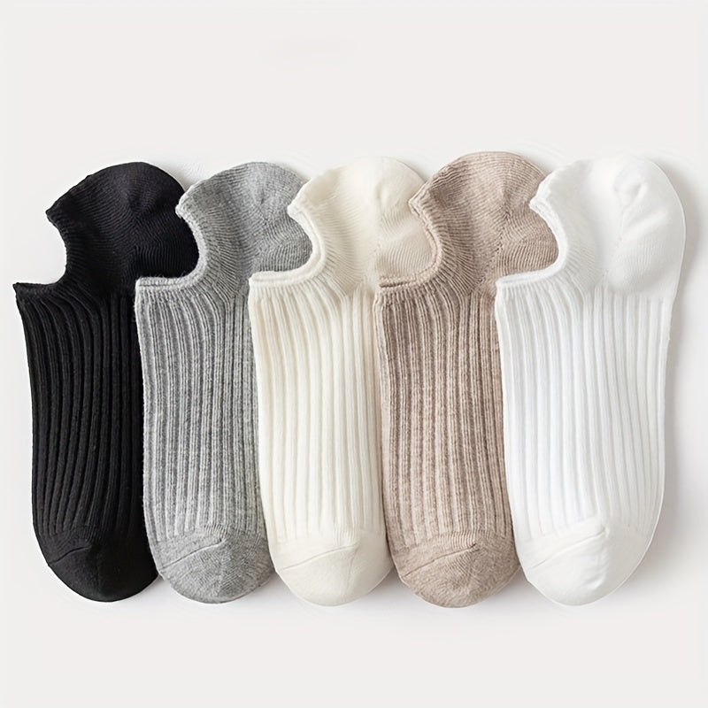 1/5 Pairs No Show Solid Socks, Simple & Breathable Unisex Boat Socks, Women's Stockings & Hosiery