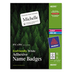 Avery EcoFriendly Adhesive Name Badge Labels, 3.38 x 2.33, White, 80/Pack