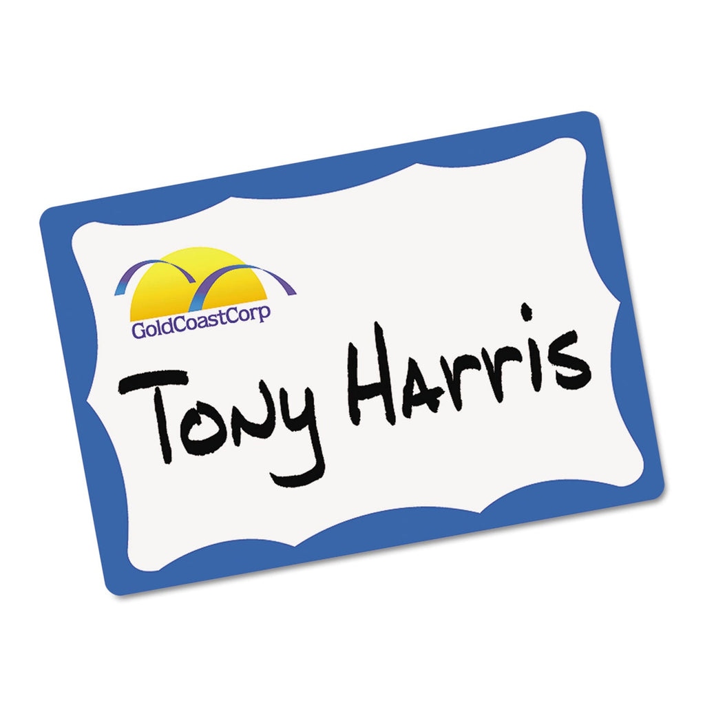 Avery Printable Adhesive Name Badges, 3.38 x 2.33, Blue Border, 100/Pack