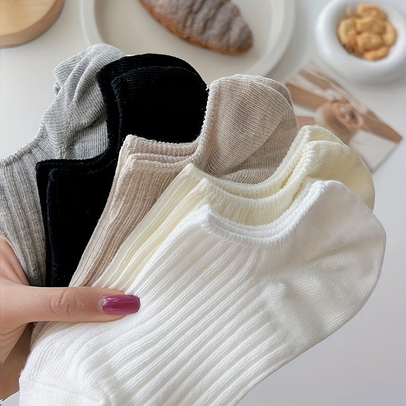 1/5 Pairs No Show Solid Socks, Simple & Breathable Unisex Boat Socks, Women's Stockings & Hosiery