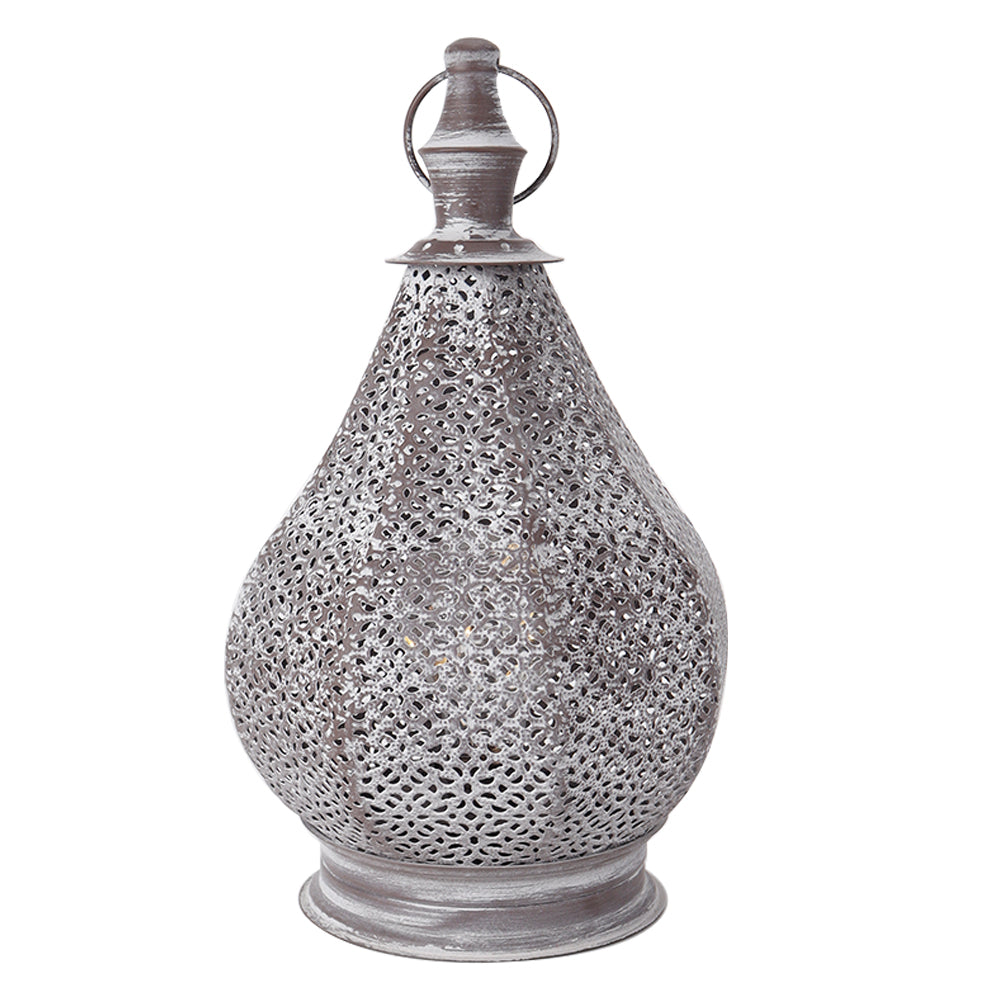12''H Moroccan Metal Table Lamp Battery Powered Cordless Lamp with LED Fairy Lights Bulb