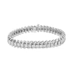 14K White Gold 5.0 Cttw Princess Cut Diamond 7" Invisible Set Wavy S-Link Tennis Bracelet (G-H Color, SI1-SI2 Clarity)