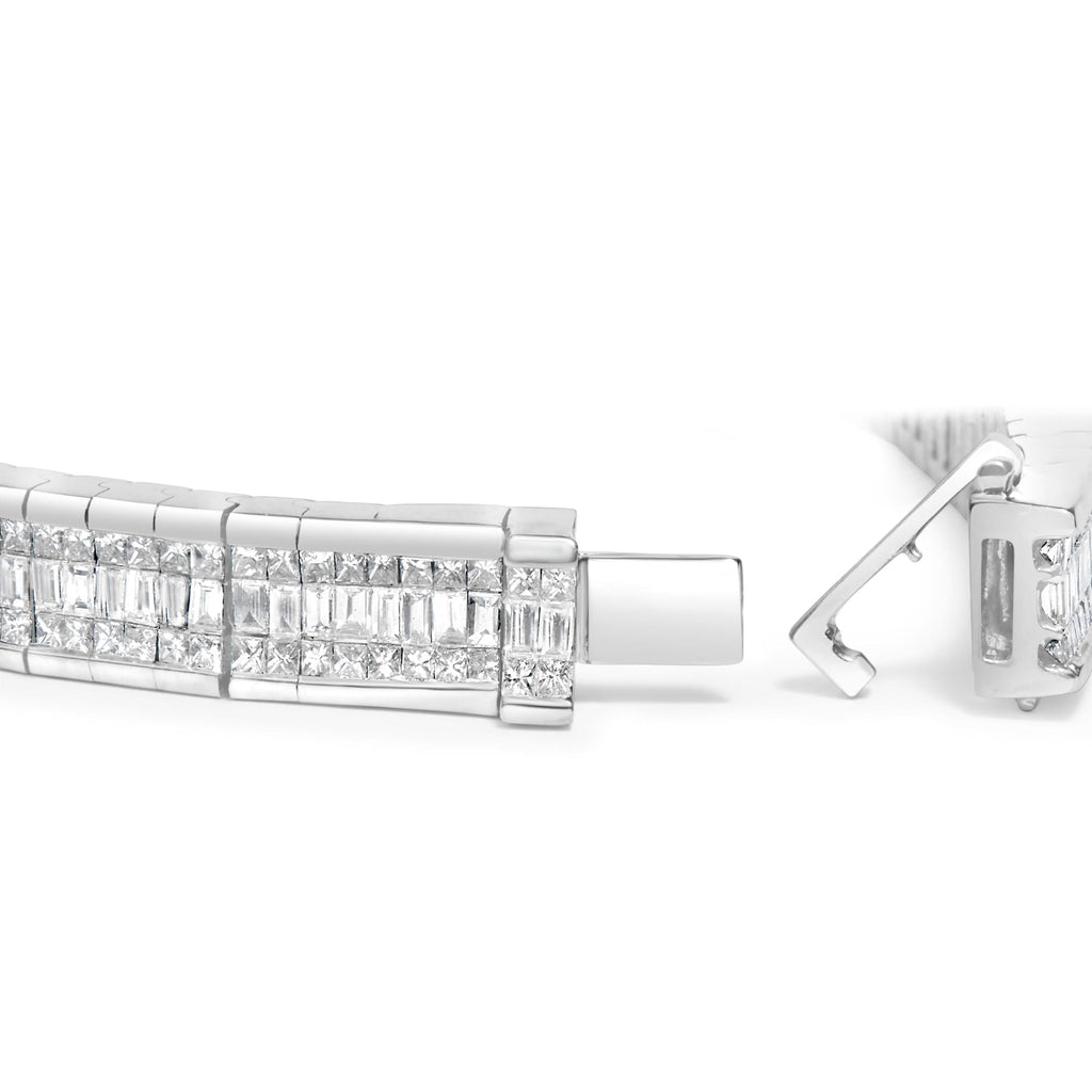 14K White Gold 7 7/8 Cttw Princess and Baguette Diamond Eternity Line Tennis Bracelet (G-H Color, SI1-SI2 Clarity) - 7" Inches