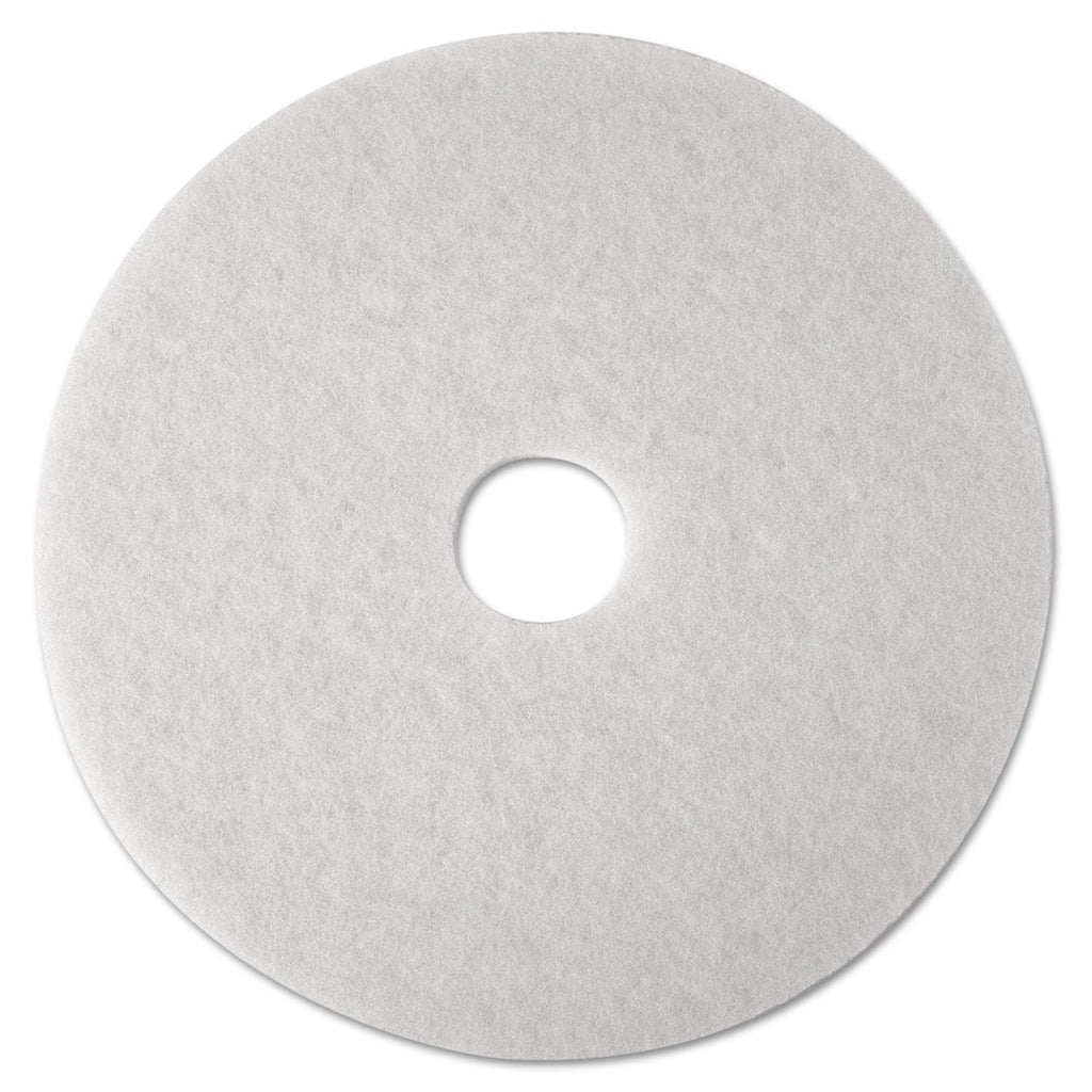 3M Low-Speed Super Polishing Floor Pads 4100, 14" Diameter, White, 5/Carton