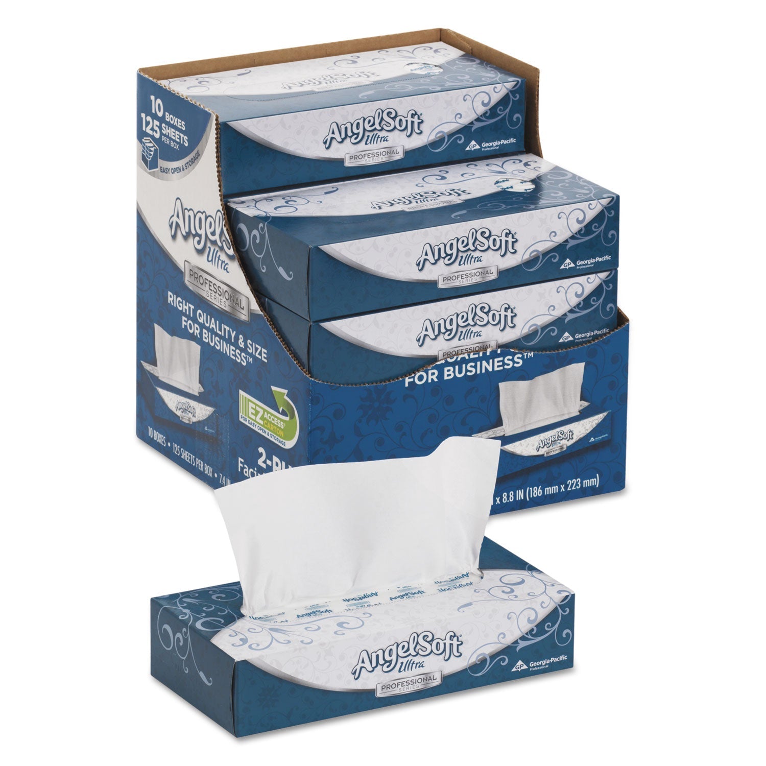 Angel Soft ps Ultra Facial Tissue, 2-Ply, White, 125 Sheets/Box, 10 Boxes/Carton