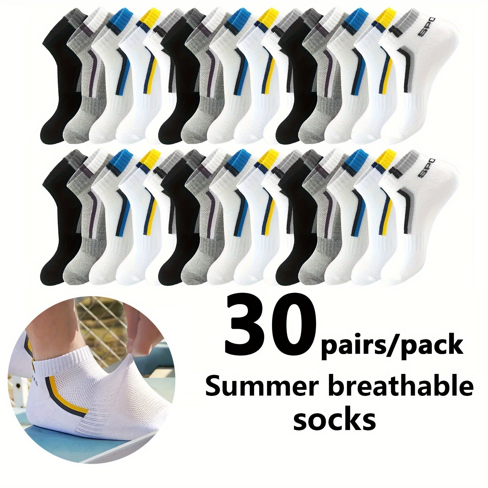 10/20/30 Pairs Mens Stripe Style Liner Socks - Ultra-Comfortable, Moisture-Wicking, Soft & Lightweight - Ideal for Outdoor Adventures & Casual Wear - Simple yet Stylish Design