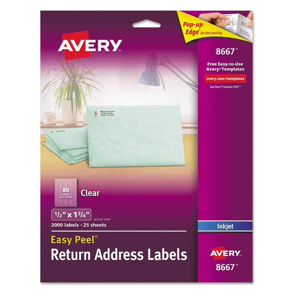 Avery Matte Clear Easy Peel Mailing Labels with Sure Feed Technology, Inkjet Printers, 0.5 x 1.75, Clear, 80/Sheet, 25 Sheets/Pack