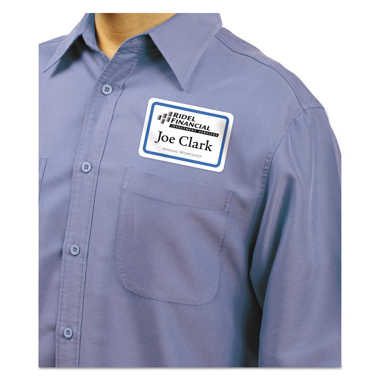 Avery Flexible Adhesive Name Badge Labels, 3.38 x 2.33, White/Blue Border, 400/Box