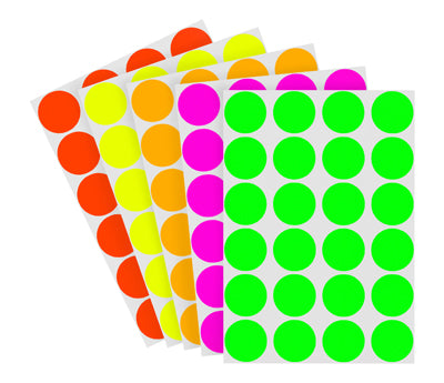 3/4" Removable Round Color-Code Sheeted Dot Pack (Fluorescent): 1,200/Pack