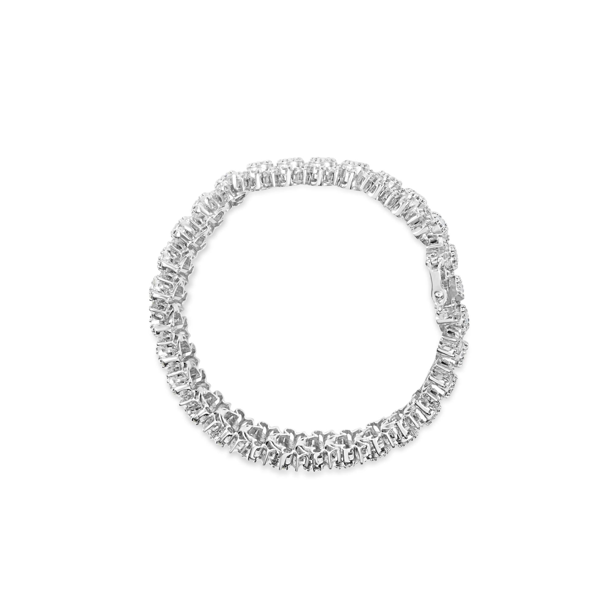 14K White Gold 10.0 Cttw Blue and White Diamond Vintage-Inspired Floral Cluster Link 7" Bracelet (H-I Color, SI2-I1