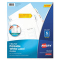 Avery Big Tab Printable White Label Tab Dividers, 5-Tab, 11 x 8.5, White, 20 Sets