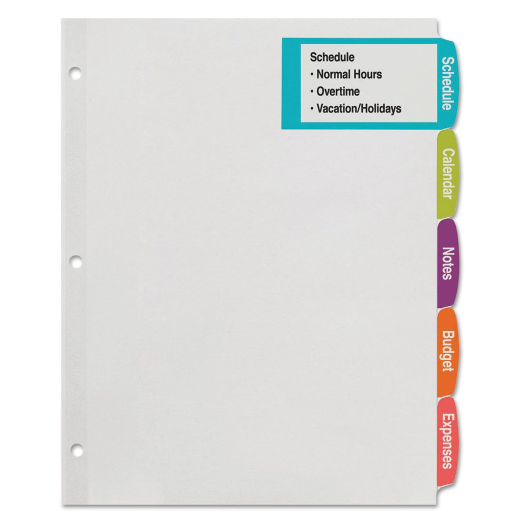 Avery Big Tab Printable Large White Label Tab Dividers, 5-Tab, 11 x 8.5, White, 20 Sets