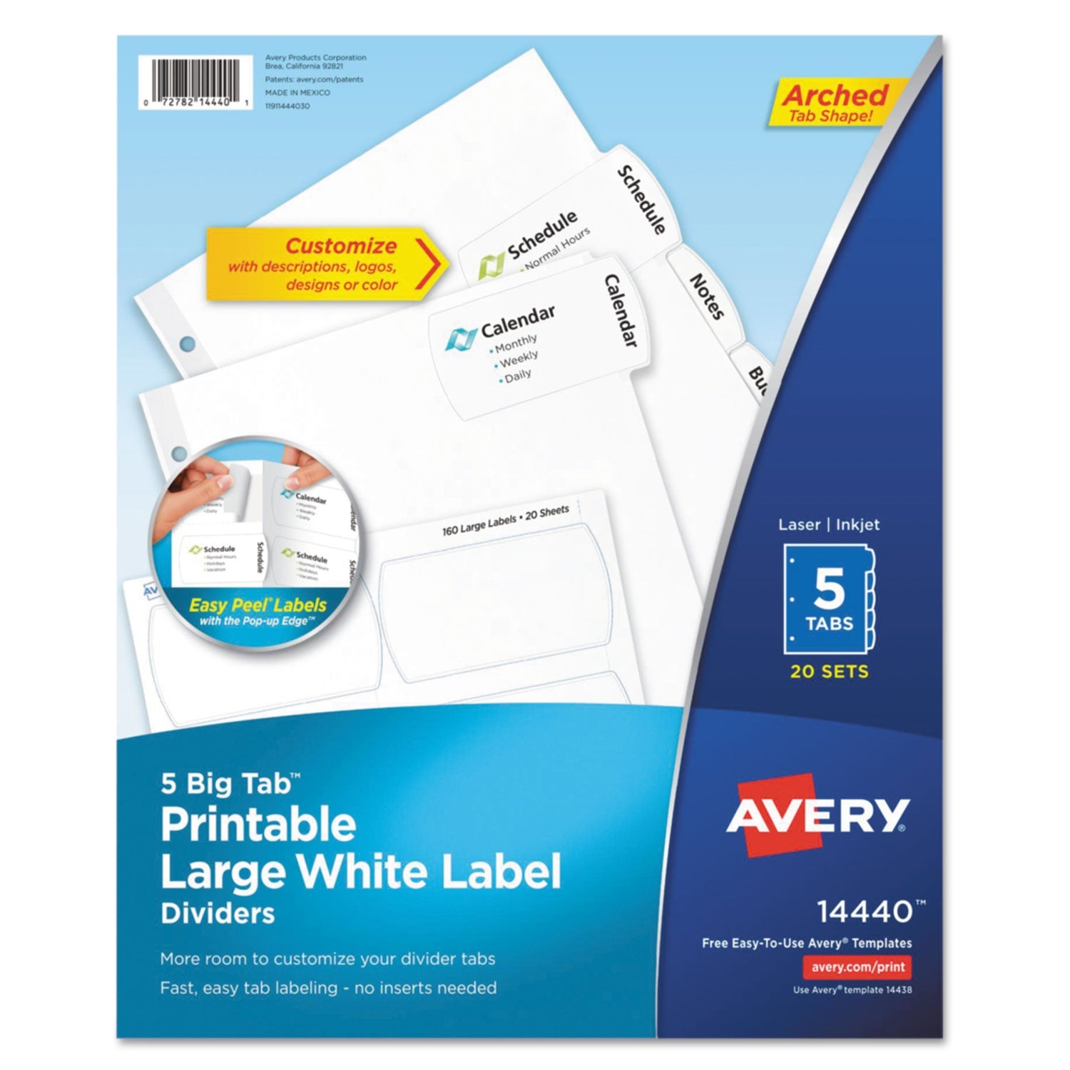 Avery Big Tab Printable Large White Label Tab Dividers, 5-Tab, 11 x 8.5, White, 20 Sets