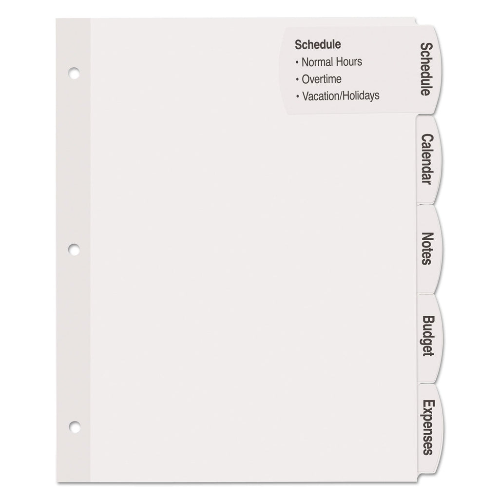 Avery Big Tab Printable Large White Label Tab Dividers, 5-Tab, 11 x 8.5, White, 20 Sets