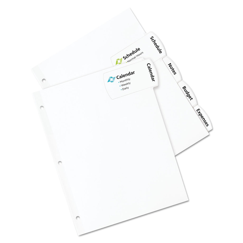 Avery Big Tab Printable Large White Label Tab Dividers, 5-Tab, 11 x 8.5, White, 20 Sets