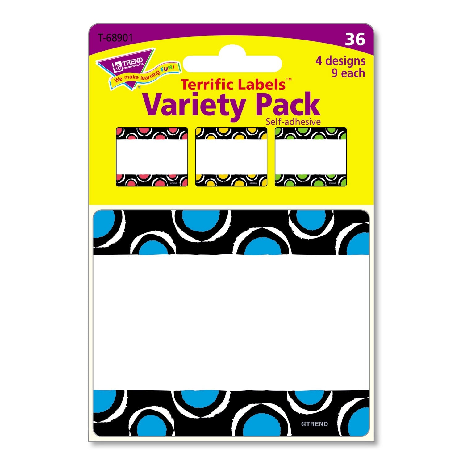 TREND Terrific Labels, 2.5 x 3, 4 Assorted Designs/Colors, 36 Labels/Pack