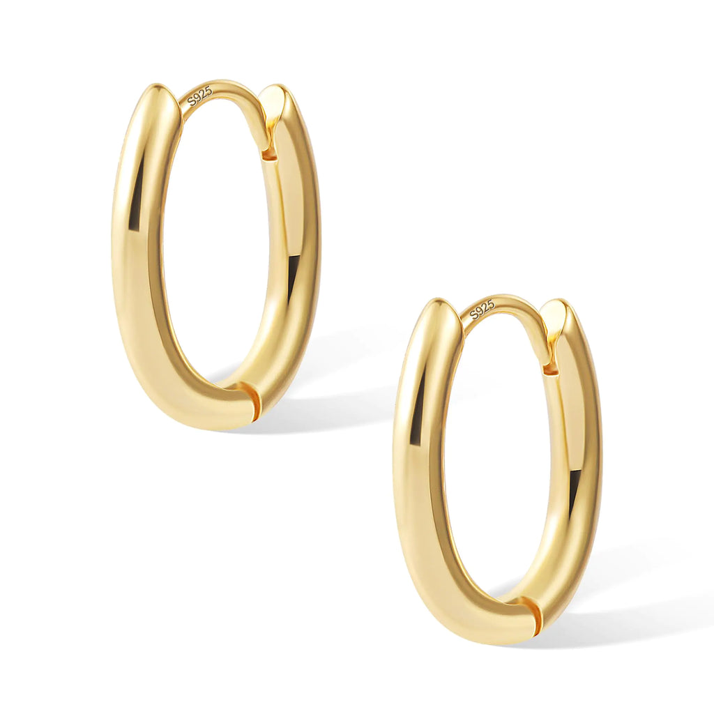 14K Gold Plated Sterling Silver Earrings Small Oval Hoop Earrings for Women Trendy Hypoallergenic Earrings Small Thick Huggie Hoops Earrings