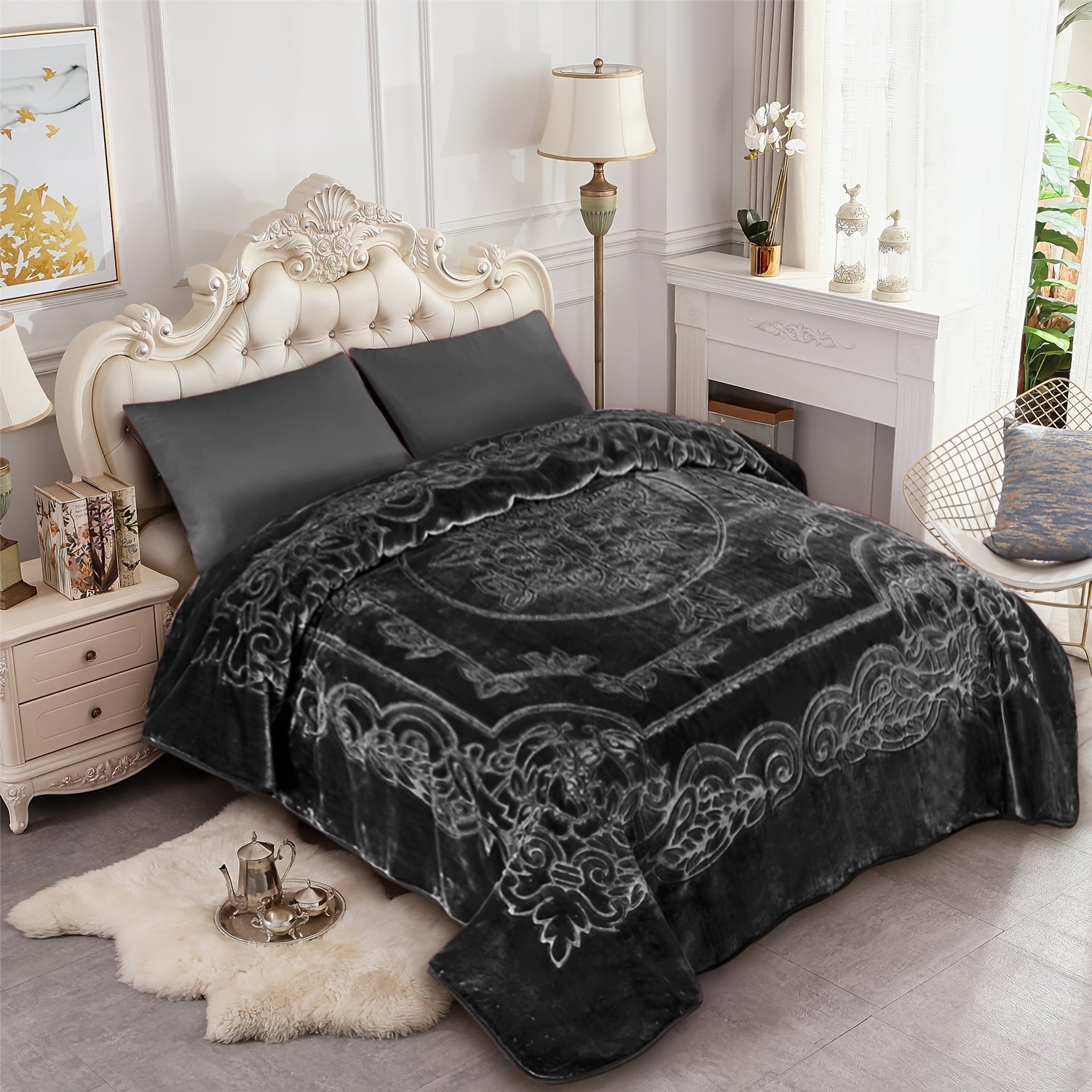 1-Piece (without Pillowcases) Thick Raschel Printed Blanket King Size Luxurious Single Ply 9 Lbs Soft & Warm Blanket Bed Home Gifts 85 X 95 In (215x240cm) For Any Decor