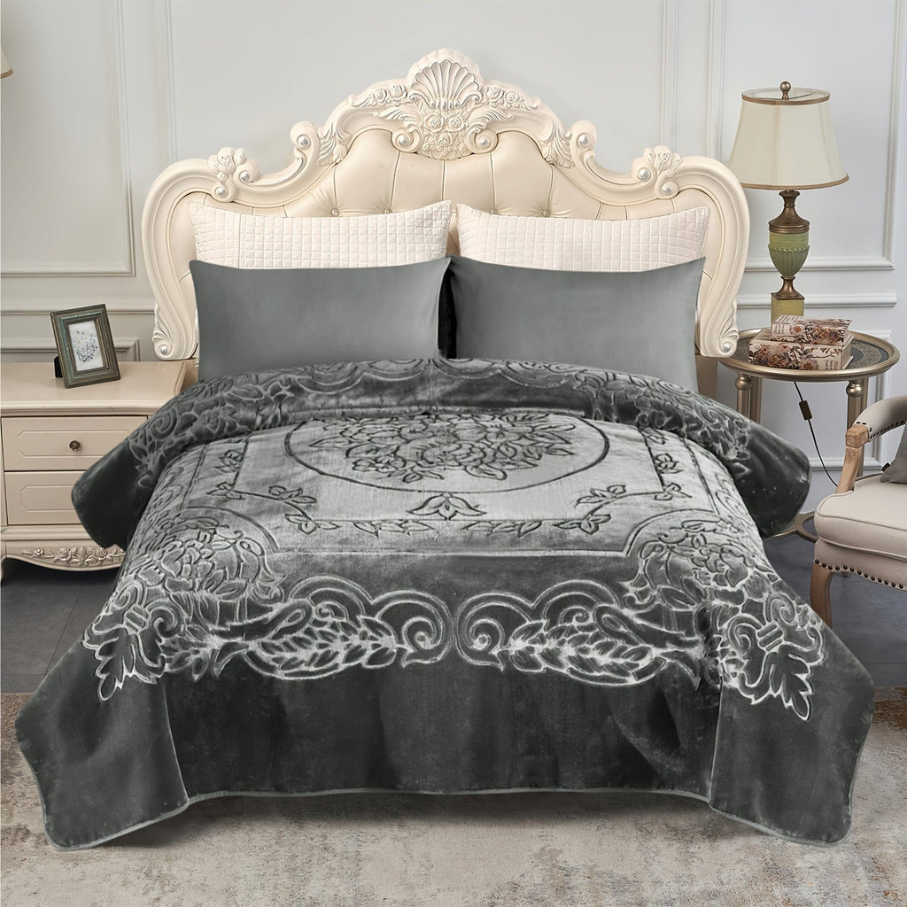 1-Piece (without Pillowcases) Thick Raschel Printed Blanket King Size Luxurious Single Ply 9 Lbs Soft & Warm Blanket Bed Home Gifts 85 X 95 In (215x240cm) For Any Decor