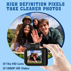 1080P HD Mini Digital Camera with LED Flash, Keychain Attachment, and 16GB Memory Card – Compact Retro Instant Camera for Travel, Holidays, and Everyday Use (White/Pink/Black), Mini Camera