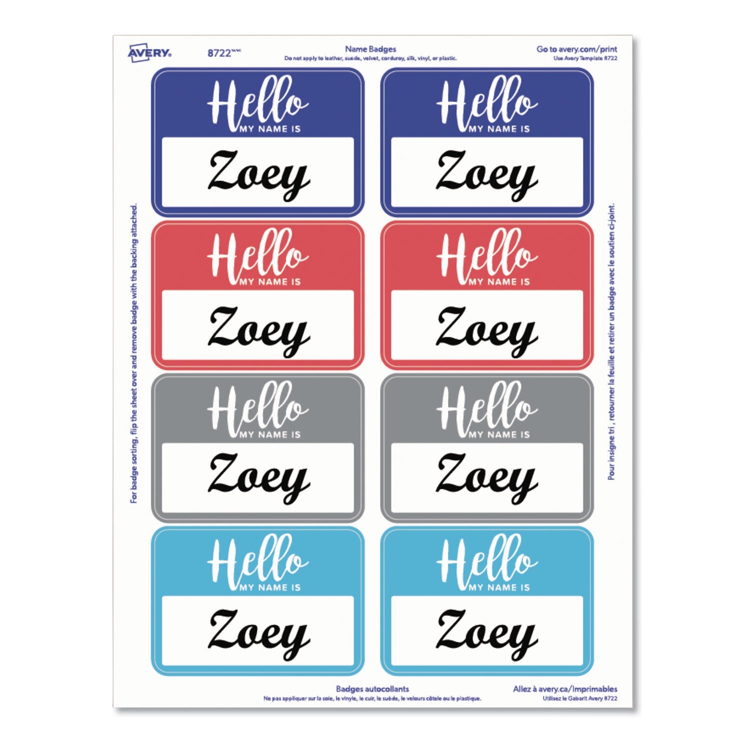 Avery Flexible Adhesive Name Badge Labels, "Hello", 3 3/8 x 2 1/3, Assorted, 120/PK