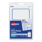 Avery Flexible Adhesive Name Badge Labels, 3.38 x 2.33, White/Blue Border, 40/Pack