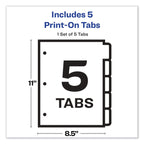 Avery Customizable Print-On Dividers, 3-Hole Punched, 5-Tab, 11 x 8.5, White, 1 Set
