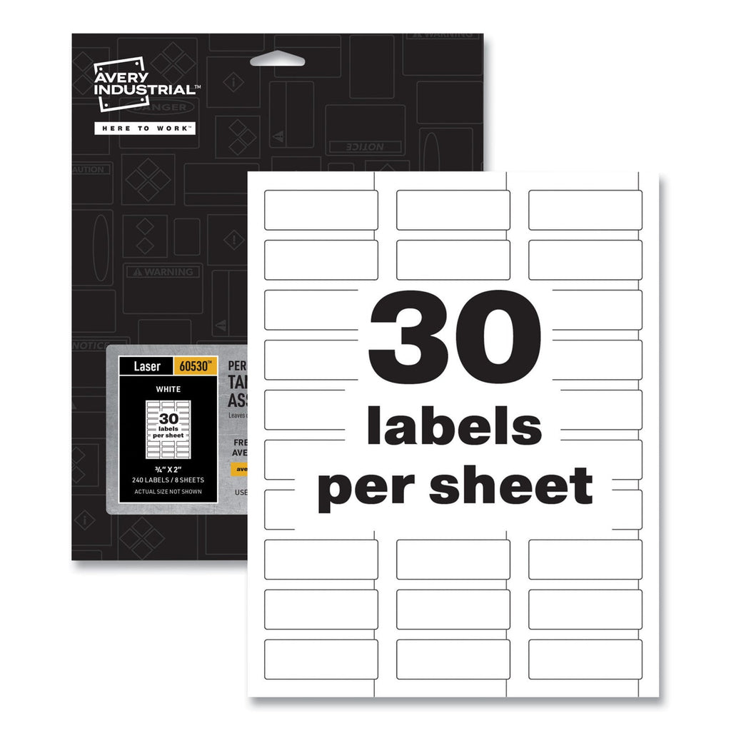 Avery PermaTrack Tamper-Evident Asset Tag Labels, Laser Printers, 0.75 x 2, White, 30/Sheet, 8 Sheets/Pack