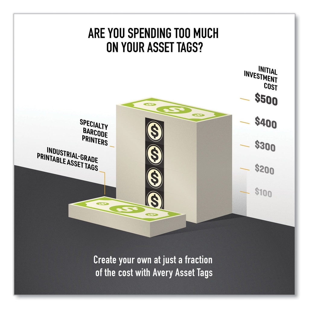 Avery PermaTrack Destructible Asset Tag Labels, Laser Printers, 2 x 3.75, White, 8/Sheet, 8 Sheets/Pack