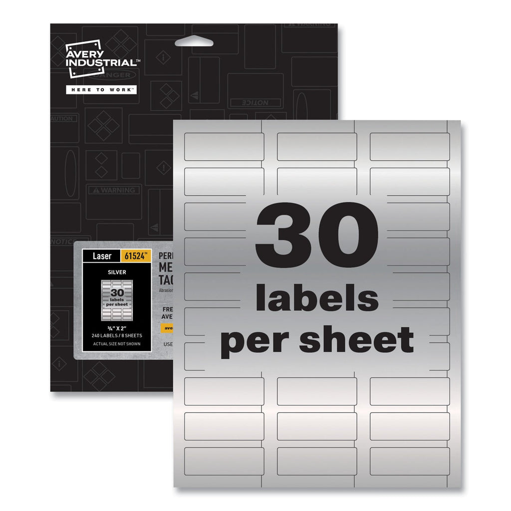 Avery PermaTrack Metallic Asset Tag Labels, Laser Printers, 0.75 x 2, Metallic Silver, 30/Sheet, 8 Sheets/Pack