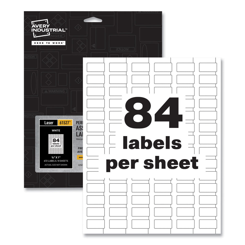 Avery PermaTrack Durable White Asset Tag Labels, Laser Printers, 0.5 x 1, White, 84/Sheet, 8 Sheets/Pack