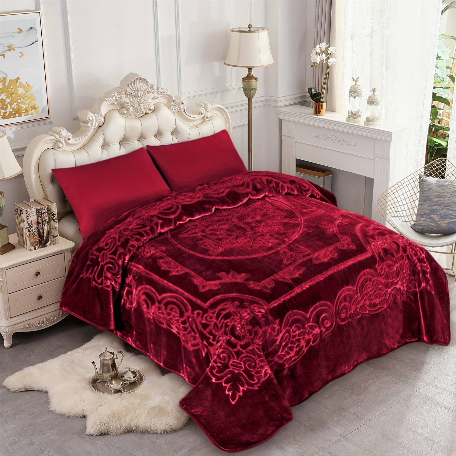 1-Piece (without Pillowcases) Thick Raschel Printed Blanket King Size Luxurious Single Ply 9 Lbs Soft & Warm Blanket Bed Home Gifts 85 X 95 In (215x240cm) For Any Decor