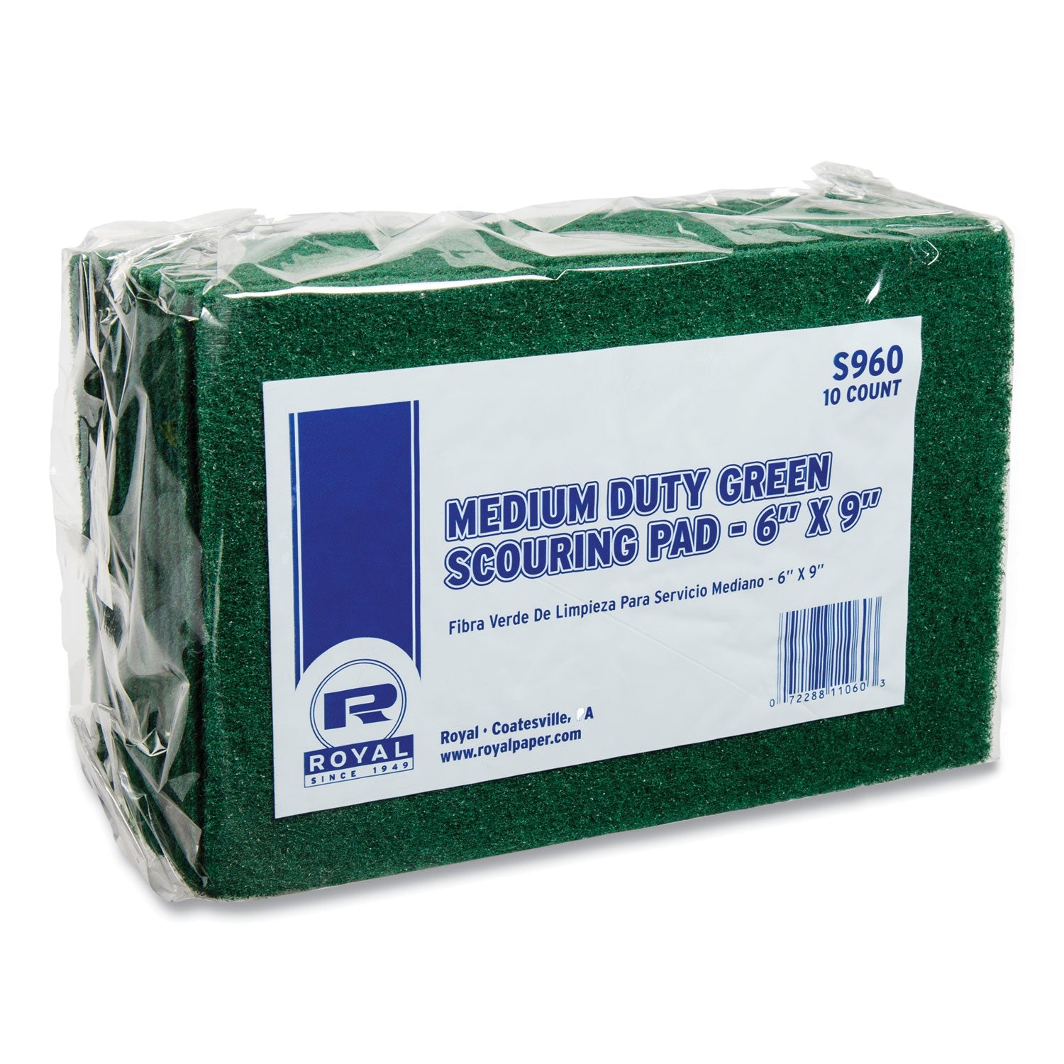 AmerCareRoyal Medium-Duty Scouring Pad, 6 x 9, Green, 10 Pads/Pack, 6 Packs/Carton