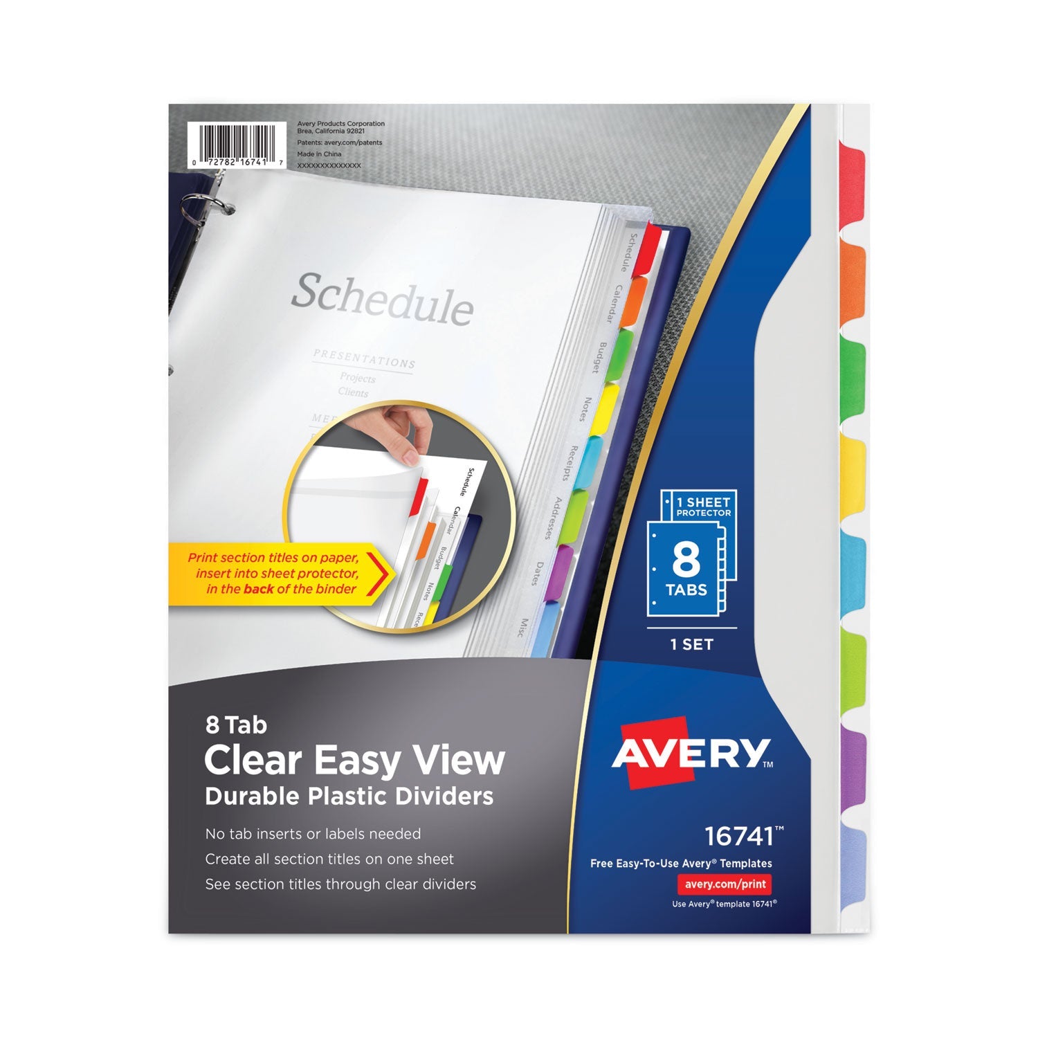 Avery Clear Easy View Plastic Dividers with Multicolored Tabs and Sheet Protector, 8-Tab, 11 x 8.5, Clear, 1 Set