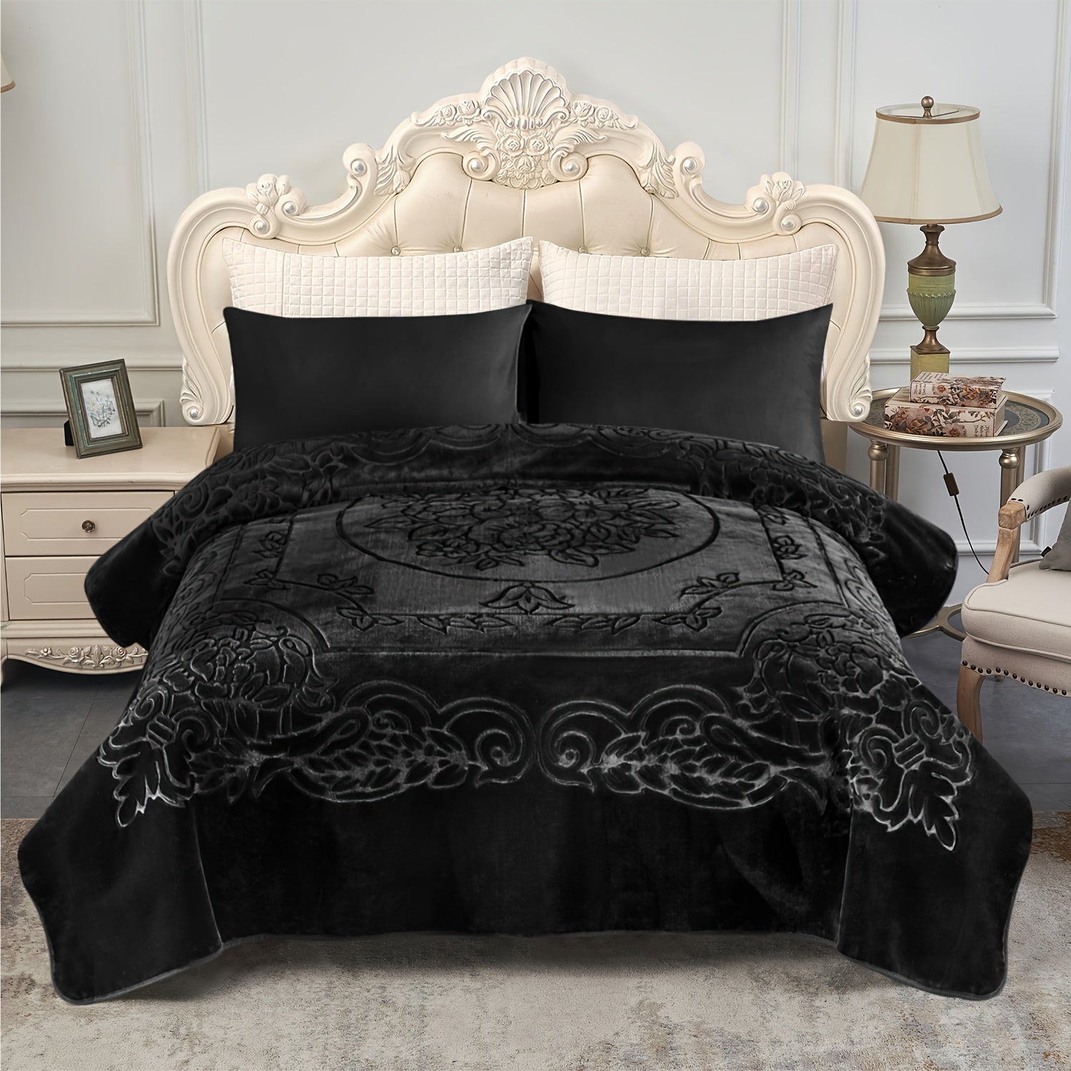 1-Piece (without Pillowcases) Thick Raschel Printed Blanket King Size Luxurious Single Ply 9 Lbs Soft & Warm Blanket Bed Home Gifts 85 X 95 In (215x240cm) For Any Decor