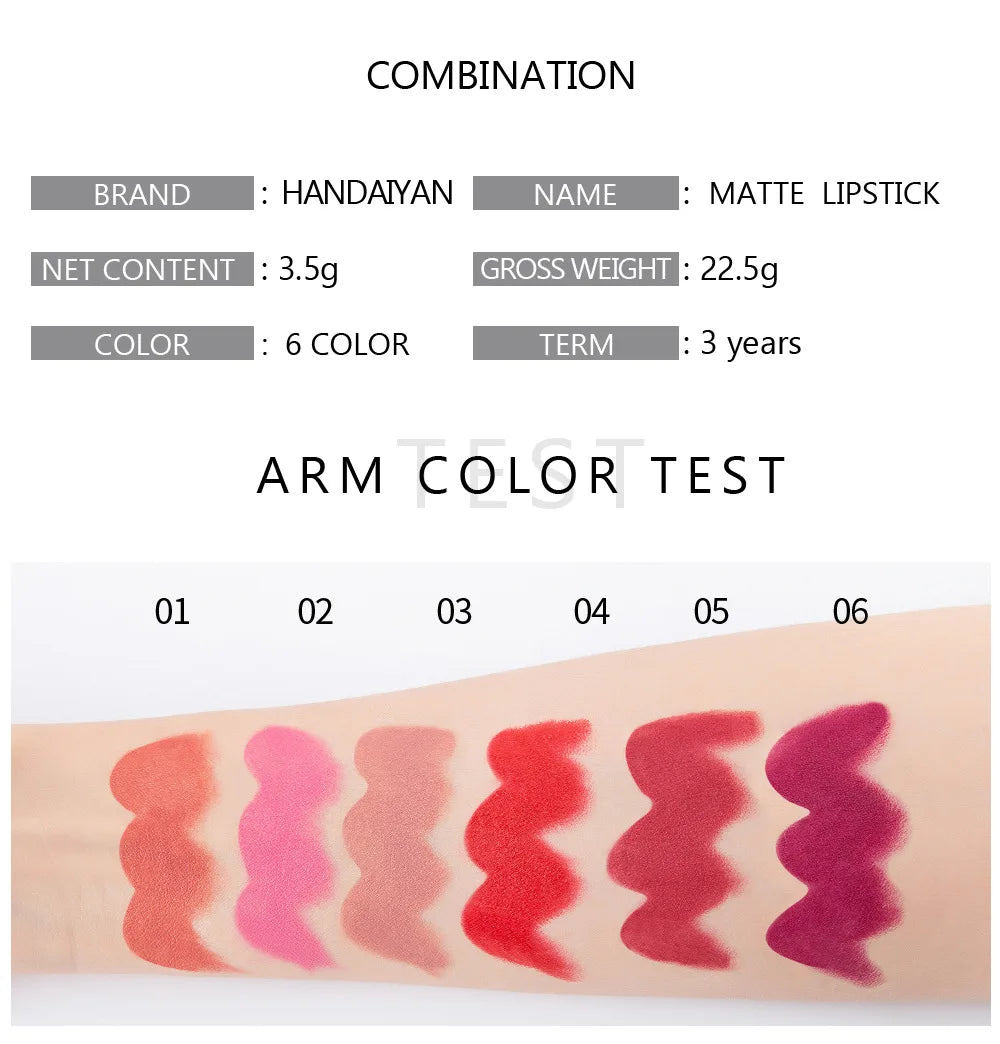 6 Colors Makeup Matte Lipstick Waterproof Long Lasting Lip Stick Sexy Red Pink Velvet Nude Lipsticks Women Cosmetics Batom