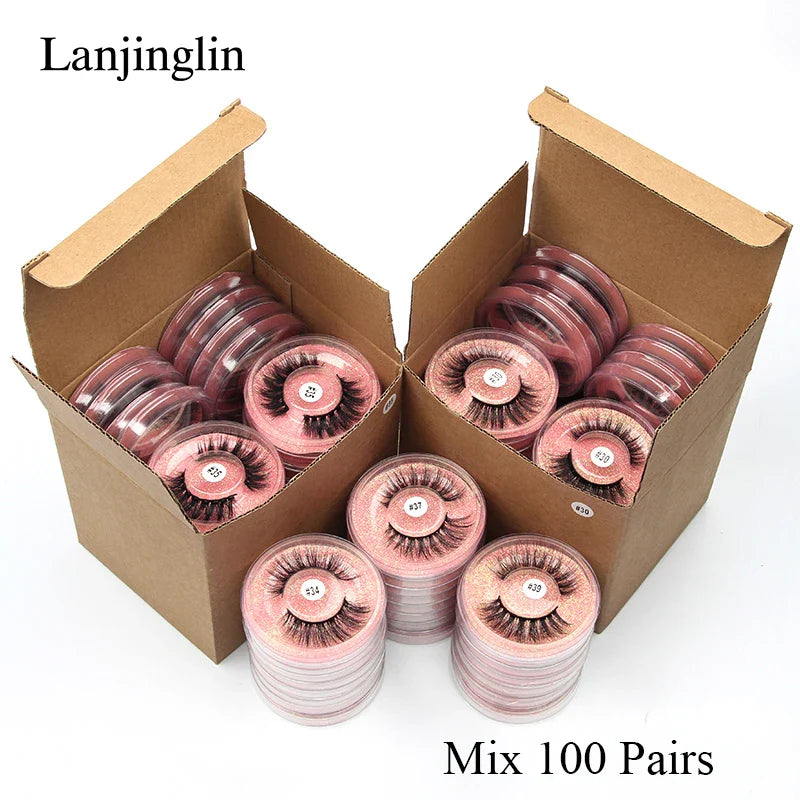 4/100 Pairs Wholesale Fake Lashes 3D Mink Eyelashes Fluffy Dramatic Lashes Cruelty Free False Eye lashes Makeup Tools maquillaje