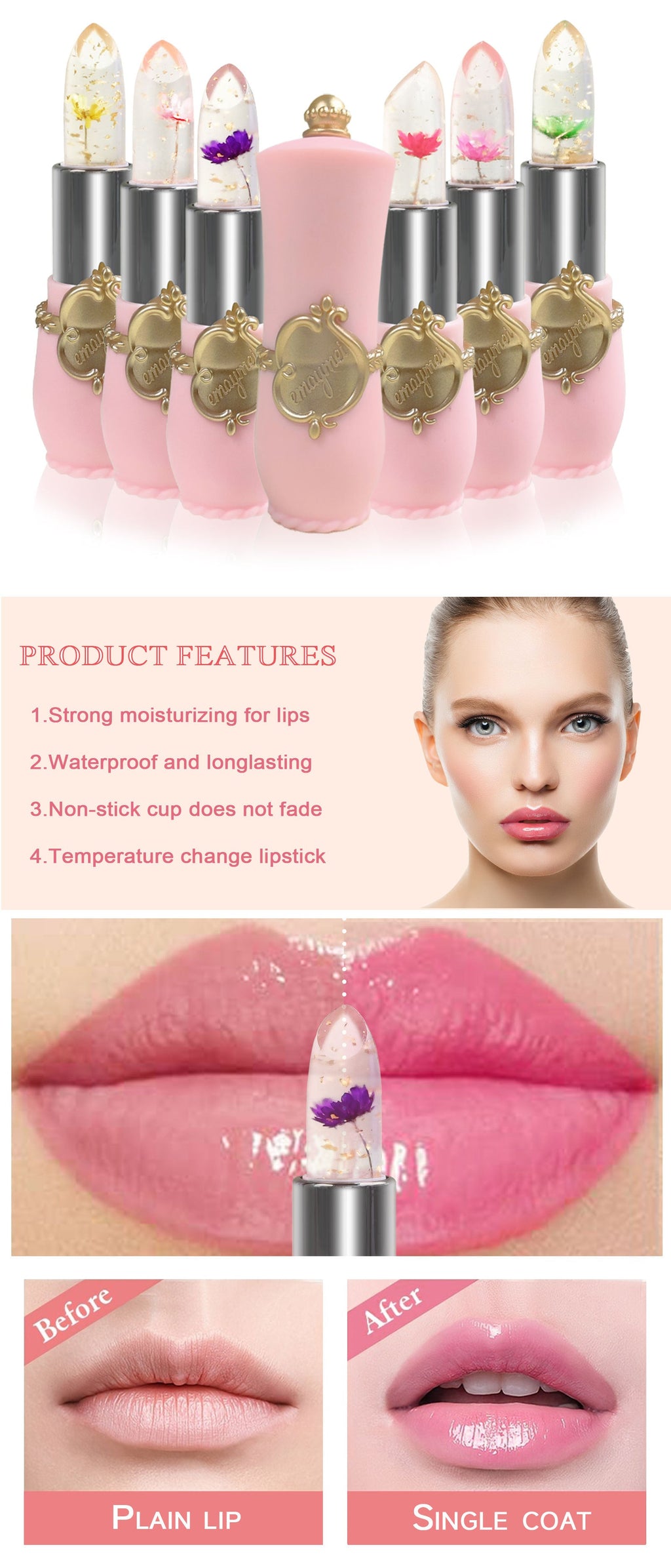 Dried Flower Jelly Lip Balm Lipstick Transparent Waterproof Crystal Lip Oil Hydrating Lip Gloss Plumper Clear Lip Plumper Makeup