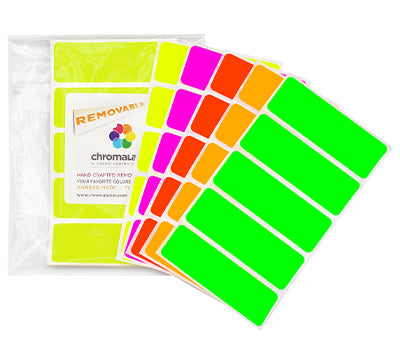 1" x 3" Removable Color-Code Rectangle Label Variety Kit (Fluorescent Colors): 150/Pack