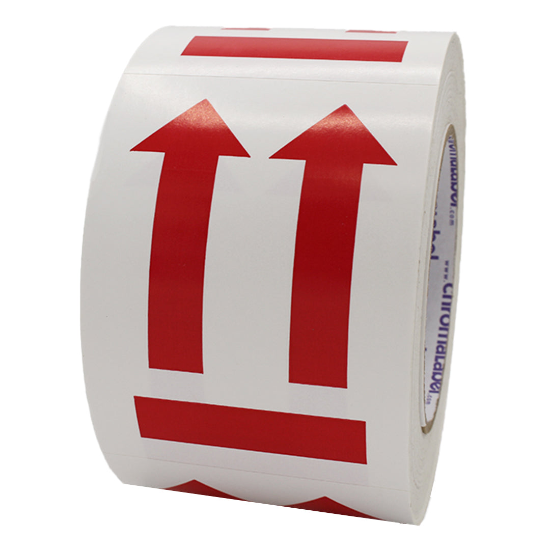 "Red Arrows, This Side Up" Labels - 3" x 4" - 500/Roll