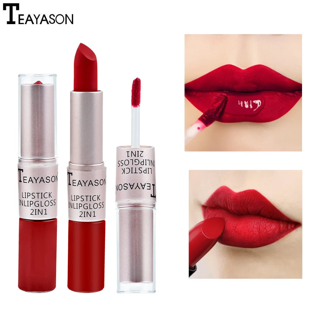 1PC Pink Lipstick Sexy Lip Gloss 2 In 1 Lip Tint Waterproof Long -Lasting Moisture Red Lip Matte Lipstick Make-Up For Women