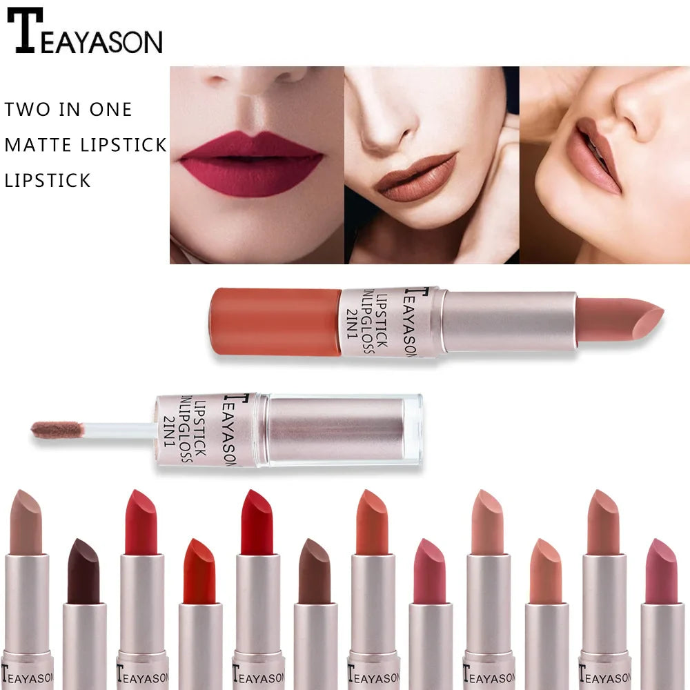 1PC Pink Lipstick Sexy Lip Gloss 2 In 1 Lip Tint Waterproof Long -Lasting Moisture Red Lip Matte Lipstick Make-Up For Women