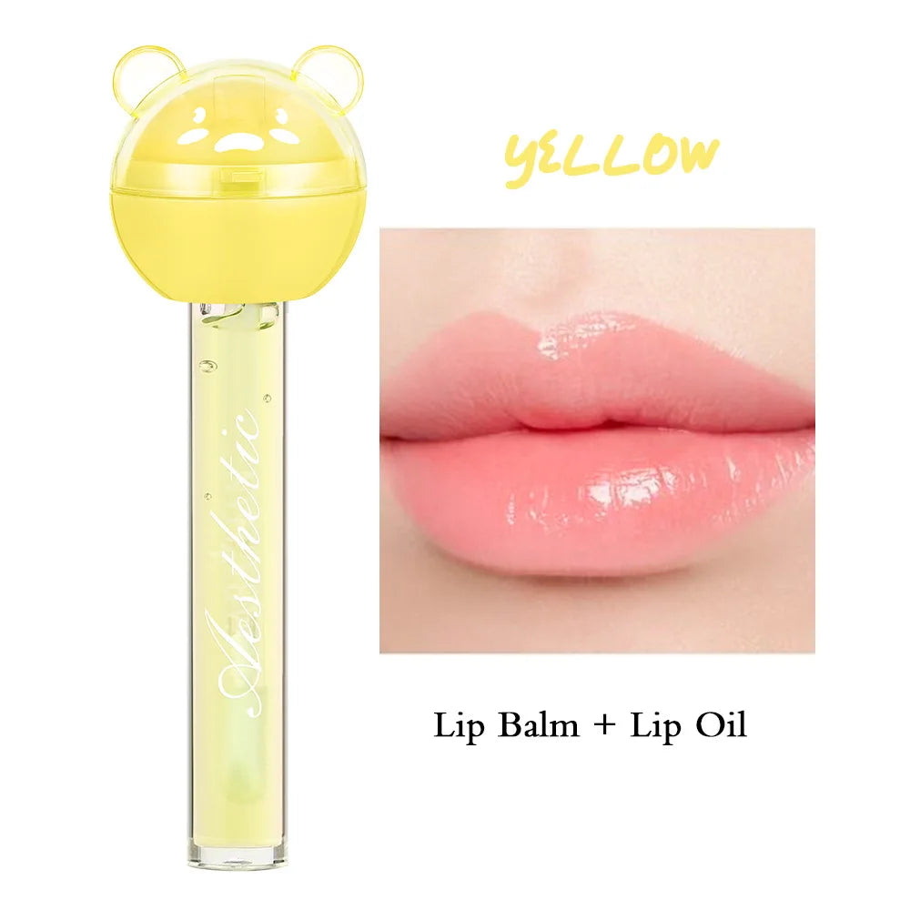 2 In 1 Cute Lollipop Lip Gloss Moisturizing Lip Plumper Lip Balm Lipstick Mineral Oil Lip Nutritious Lips Care Makeup Cosmetics