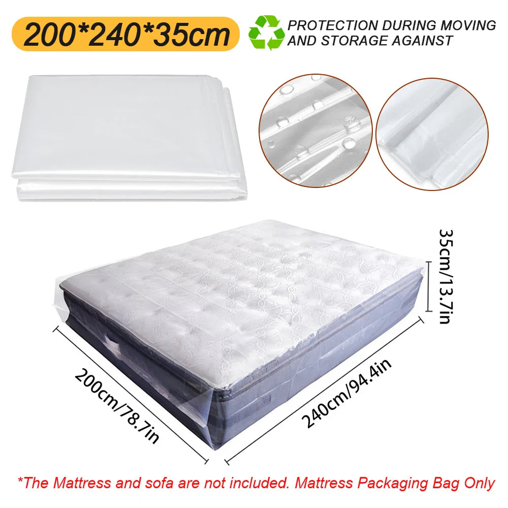150/200x240x35cm Mattress Protector Packaging Bag Moisture-proof Dust Cover Thickness 0.08mm PE Transparent Moving Home Storage