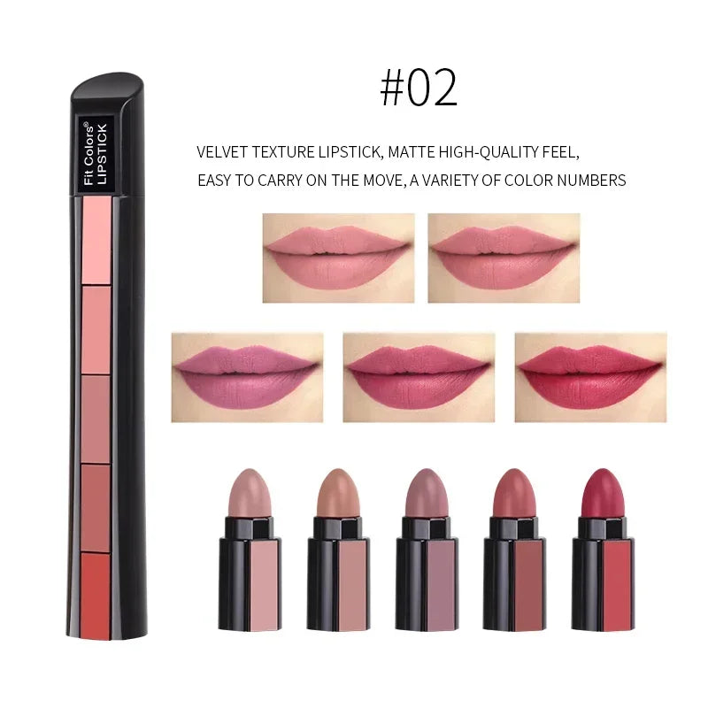 5 in 1 Lipstick Set Lightweight Matte Velvet Long Lasting Combination Lipstick Nourish Moisturizing Professional Lipliner Makeup
